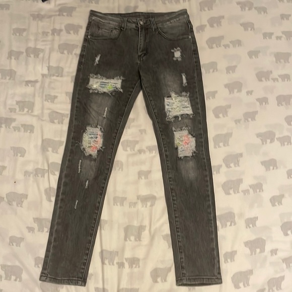 Ripped Gray Washed Skinny Jean - Picture 1 of 2